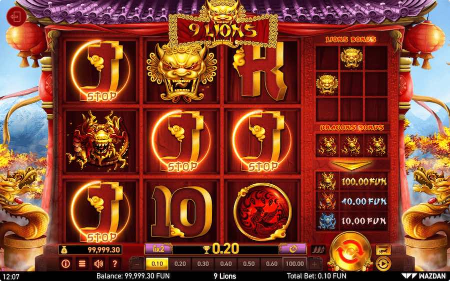 คุณสมบัติโบนัส 9 LIONS SLOT