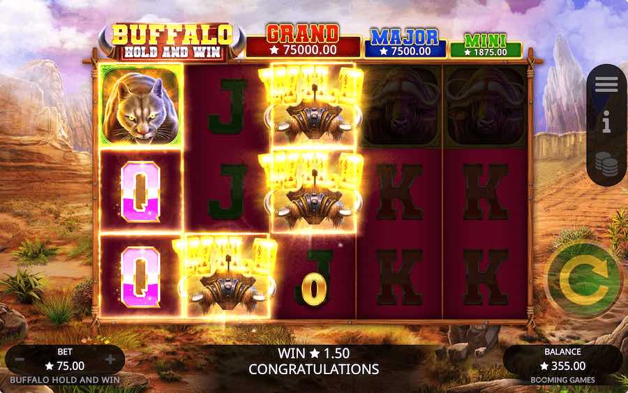 คุณสมบัติโบนัส BUFFALO HOLD AND WIN SLOT