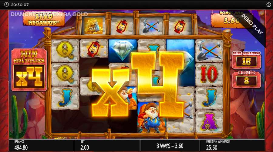 DIAMOND MINE EXTRA GOLD ฟีเจอร์การหมุนฟรี