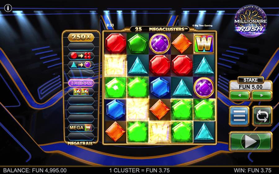 MILLIONAIRE RUSH SLOT คุณสมบัติของเกมพื้นฐาน