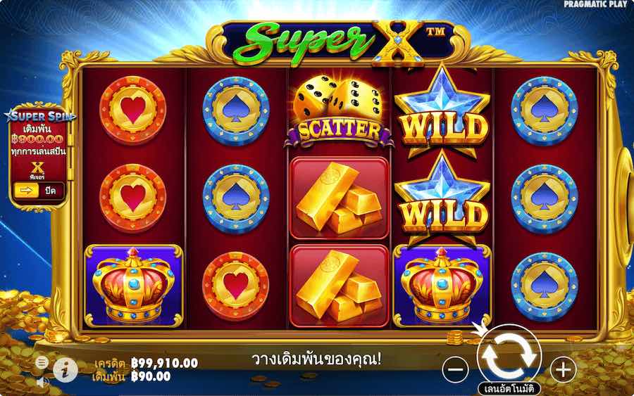 SUPER X SLOT ธีม, การจ่ายเงิน & สัญลักษณ์ต่างๆ