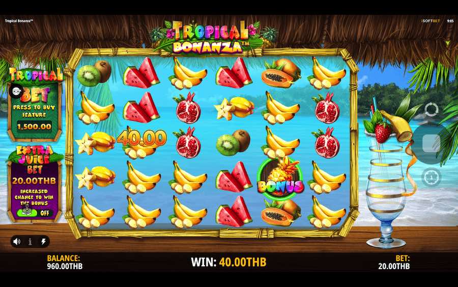 TROPICAL BONANZA SLOT คุณสมบัติของเกมพื้นฐาน